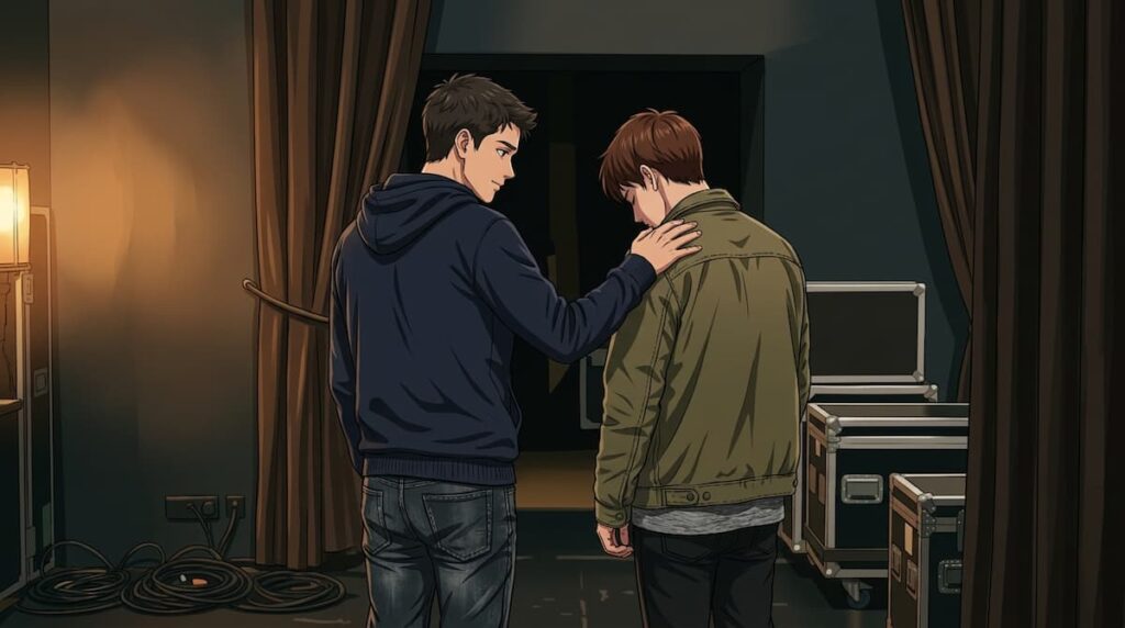 日プ新世界第3話・熊部拓斗の涙と釼持吉成の慰めシーンイメージ