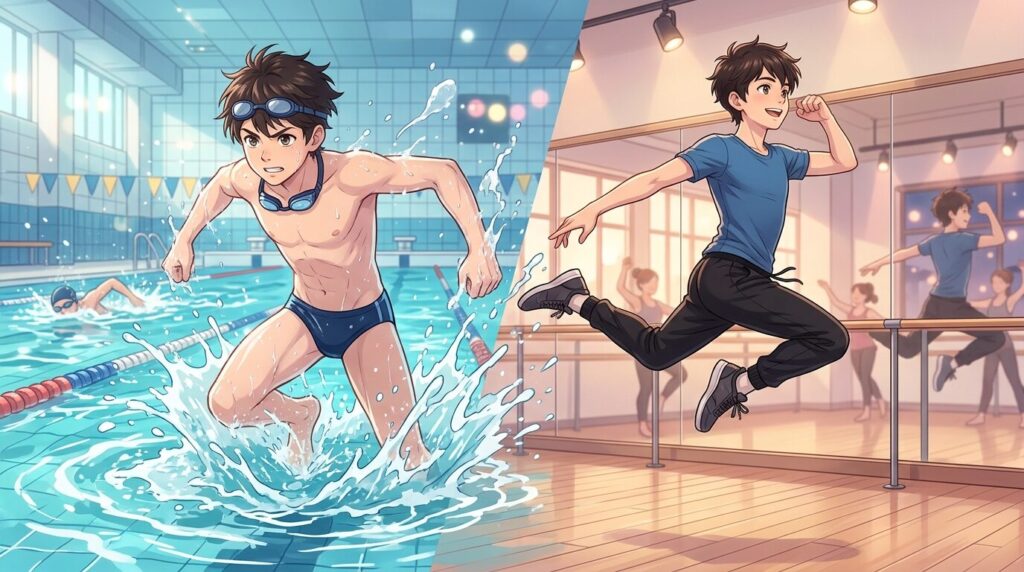 水泳からダンスへの転向をイメージしたイラスト