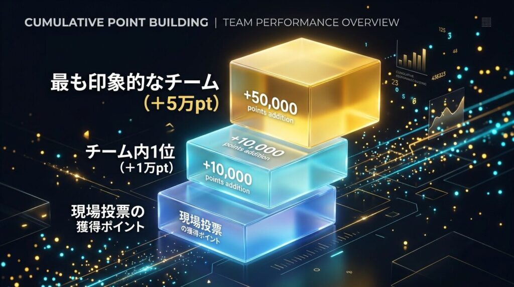 浅香孝太郎さんがチーム内1位と最も印象的なチームのダブル受賞で6万ポイントのベネフィットを獲得した図解